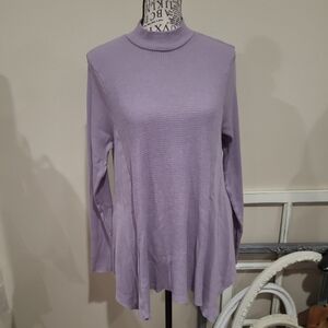 t.la anthropology Women SZ S lilac thermal waffle Knit tunic top mock over size